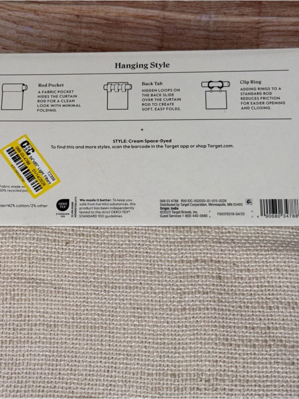 54”x95” Threshold Light Filtering Textured Window Curtain Panel in Cream NWT